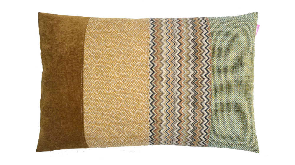 kussen Amber 40x60cm geel oker en lichtblauw