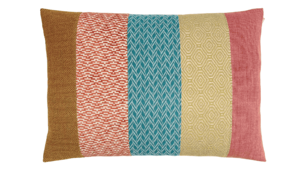 kussen Amber 50x70cm oker roest, teal en lichtgroen