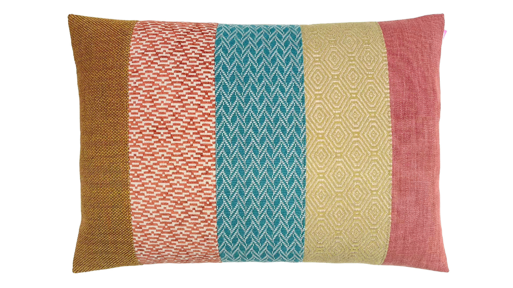 kussen Amber 50x70cm oker roest, teal en lichtgroen