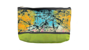 toilettas 28x22cm dessin groen met geel en blauwe batik