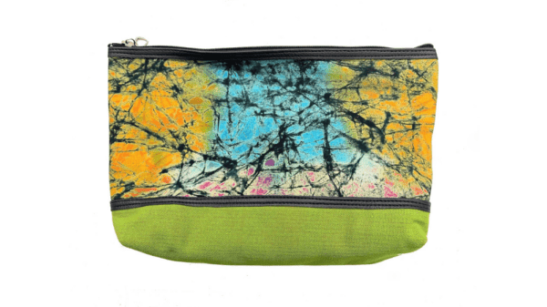 toilettas 28x22cm dessin groen met geel en blauwe batik