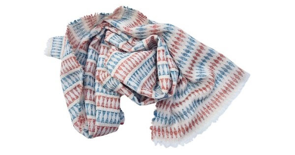 sjaal Harlequin 40x210/220cm creme, roest en blauw