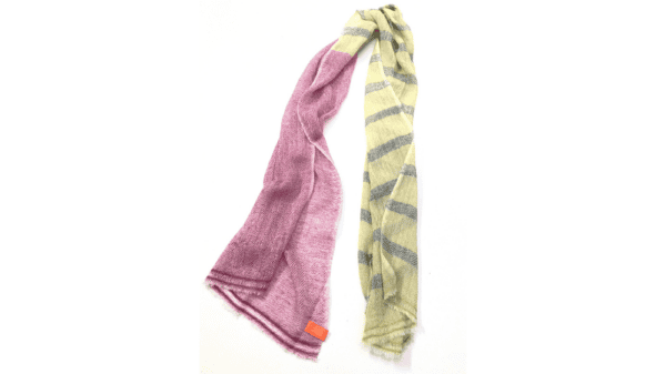 sjaal dungweven wol 40x170cm roze en geel