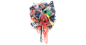 OB8 wandobject Bound 8 h60xbr32xh8cm textiel restanten, kabel, keycords en PLO sjaal