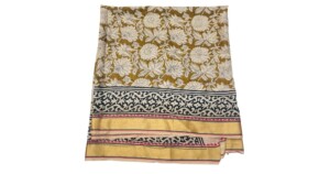 SJ34b parel en sjaal Babylon 100x180cm mosterdgroen, crème en zwart
