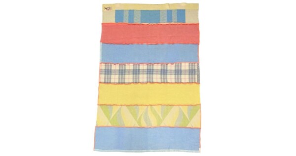 deken MeS patchwork ongeveer 145x210cm roze geel en lichtblauw