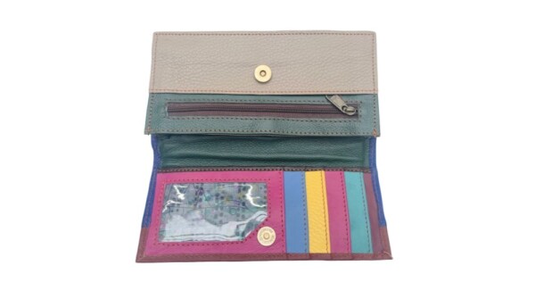 portemonnee Patchwork 20x8cm creme blauw grijs